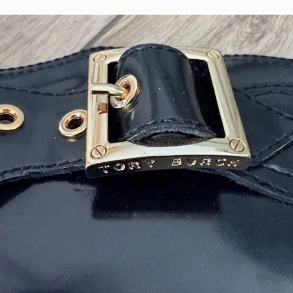 Tory Burch Black Combat Boots with Gold Accents - Picture 4 of 4